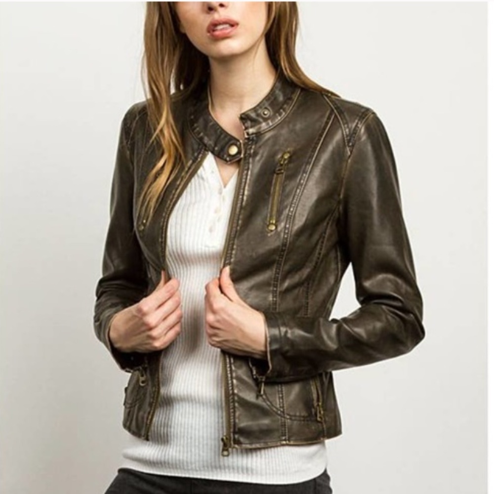 TCEC Vegan Brown Faux Leather Jacket